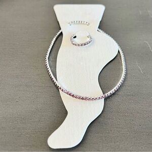 Silver & Purple Stretchy Allover Rhinestone Anklet Ankle Bracelet & Toe Ring Set